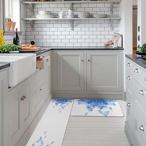 Blue Ombre Kitchen Rugs - Absorbent Comfortable Durable Non-Slip Mats