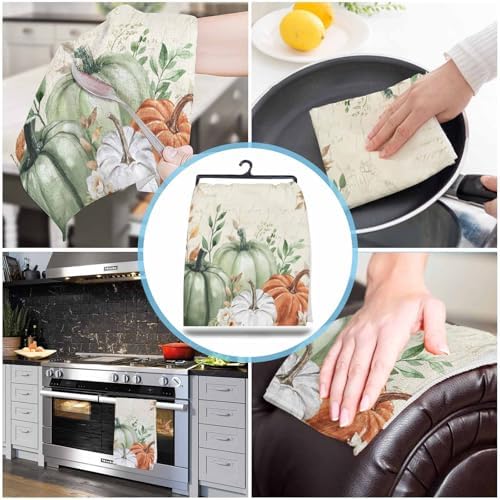 Sage Green Fall Pumpkins Kitchen Towels