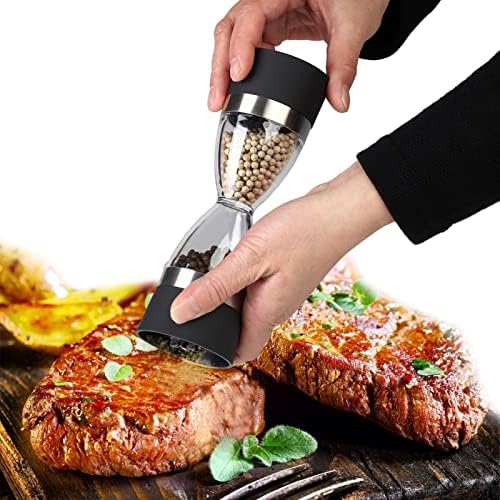 SAHKGYE Double Head Salt Pepper Mill Set with Ceramic Rotor Adjustable Coarseness