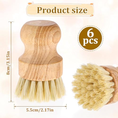6Pack Bamboo Dish Scrub brushes Kitchen Cleaning Set