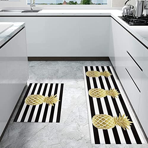 Vibrant Kitchen Rug Set - Yellow Pineapple Geometric Design