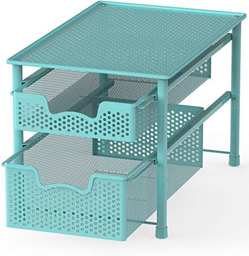 Simple Houseware 2-Tier Slide Organizer Turquoise - Compact Kitchen Storage Solution