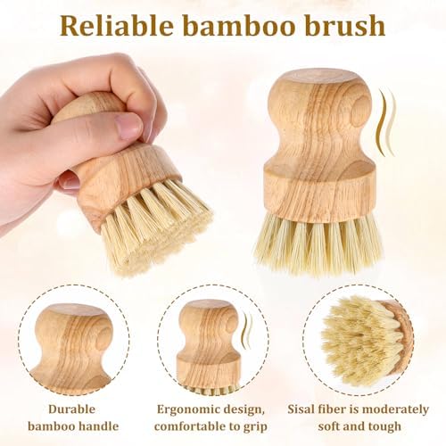 6Pack Bamboo Dish Scrub brushes Kitchen Cleaning Set