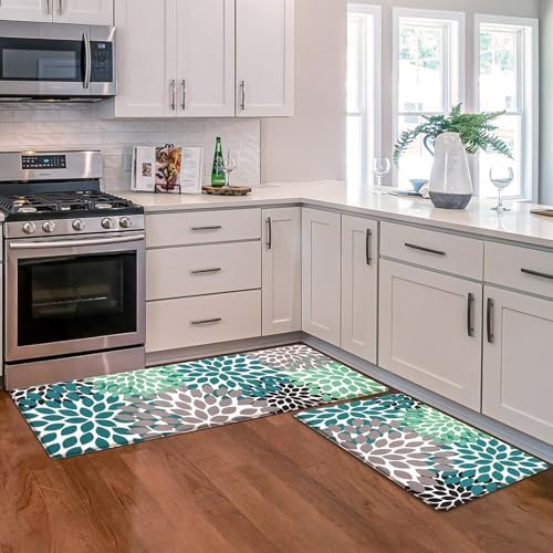 Likiyol Kitchen Mats 2PCS Anti-Fatigue Comfort Rugs Teal