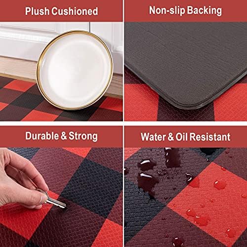 Double-Sided Anti-Fatigue Kitchen Rugs with Buffalo Plaid Design