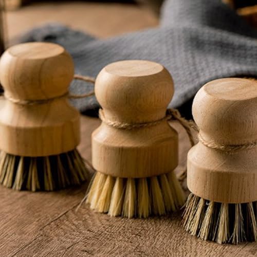 Bamboo Dish Scrub Brushes 3 Pack for Pots Pans and Vegetables