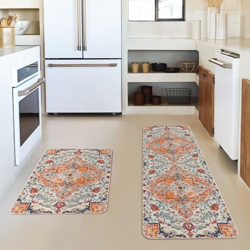 Artoid Mode Bohemian Orange Kitchen Mats 17x29 17x47