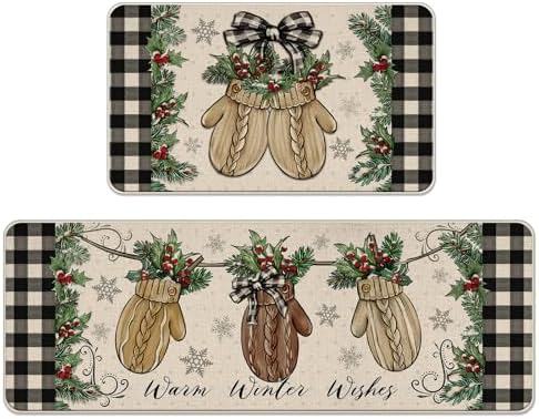 Warm Winter Wishes Mitten Kitchen Rugs Set of 2
