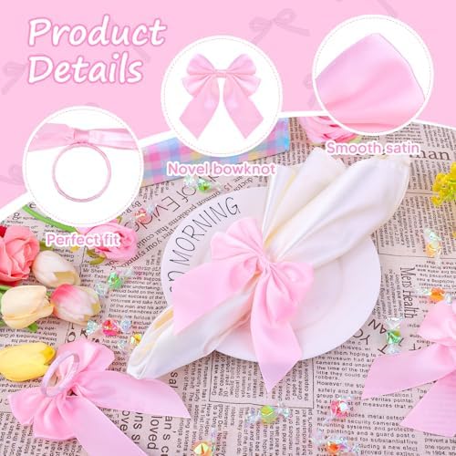Napkin Ring Set of 12 Pink Bowknot Design