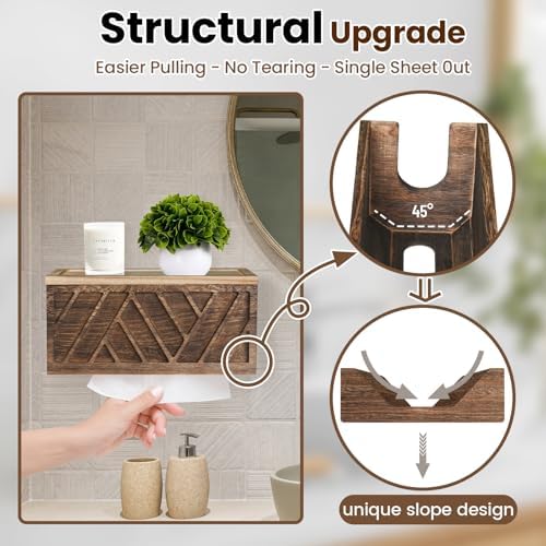 Wood Paper Towel Holder Wall Mount with Lid