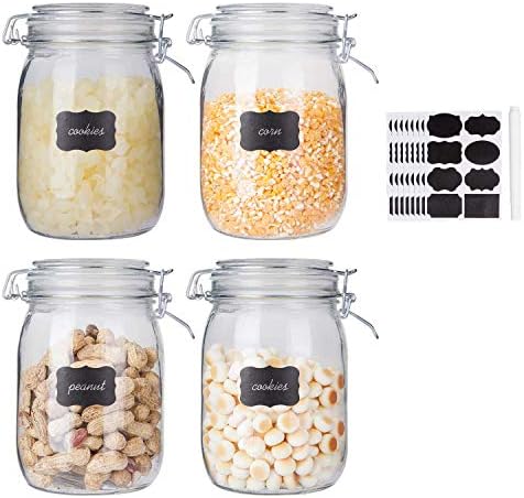 Flrolove 32oz Glass Canister Set of 4 with Hinged Lid