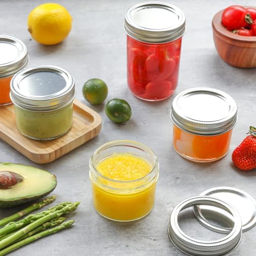 PRETYZOOM 6pcs Transparent Mason Jars with Aluminum Lids for Food Storage