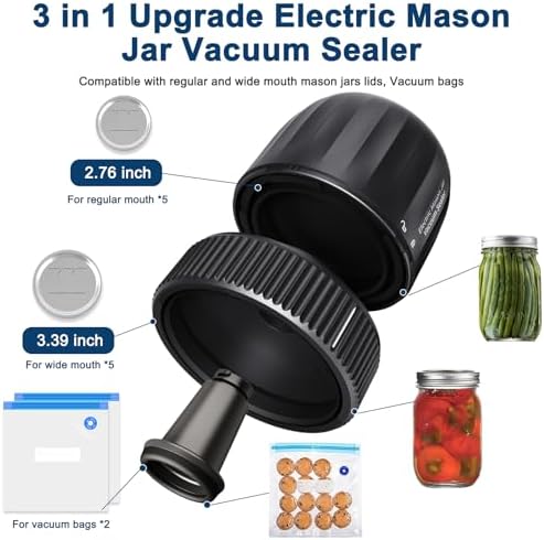ZPP Electric Mason Jar Vacuum Sealer with Wide and Regular Mouth Lids