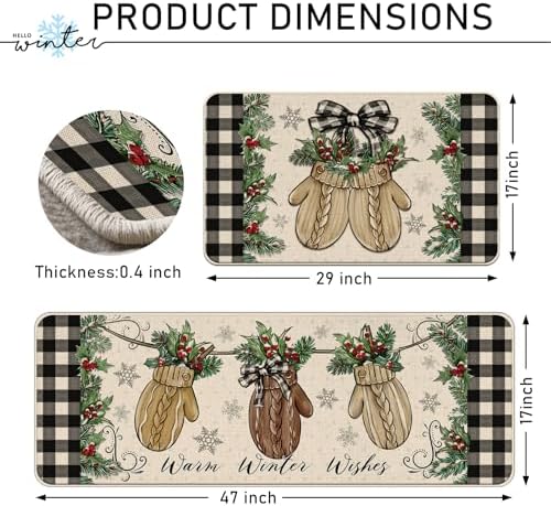 Warm Winter Wishes Mitten Kitchen Rugs Set of 2