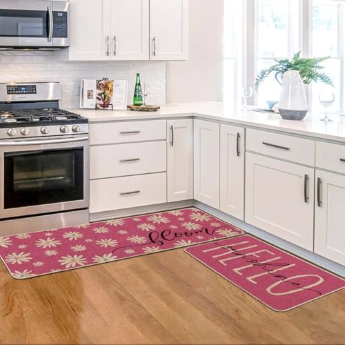 Artoid Mode Pink Daisy Hello Sunshine Kitchen Mats Set of 2