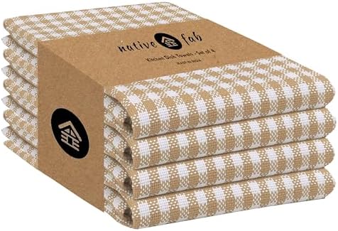 Native Fab Beige Gingham Kitchen Dish Towels 4-Pack