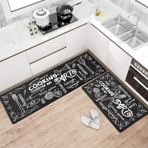 Anibedding Anti Fatigue Kitchen Mats Set of 2 Black