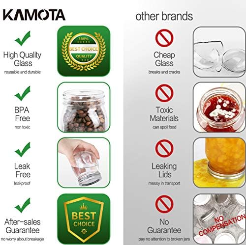 KAMOTA Premium 24-Piece Mason Glass Jars 10 oz Silver lids BPA-Free