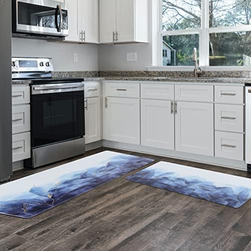 MAYHMYO Anti Fatigue Kitchen Mat Set of 2 Blue and Gold Design