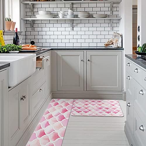 Ombre Pink Kitchen Rug Set - Soft Standing Mat for Kitchen Bathroom