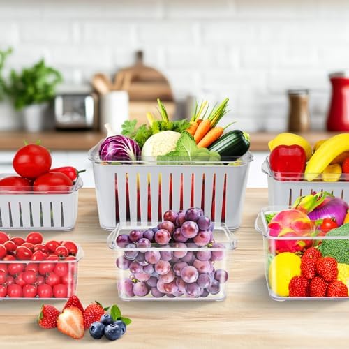 Fruit Containers 3-Piece Set with Colander for Fridge