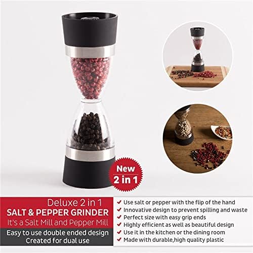 SAHKGYE Double Head Salt Pepper Mill Set with Ceramic Rotor Adjustable Coarseness