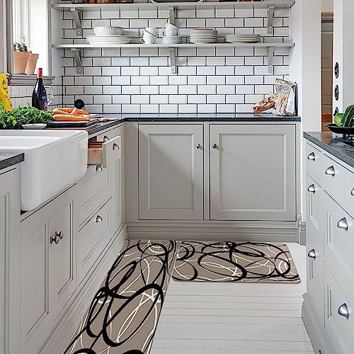 Carosoffe Kitchen Rug Set - Non-Slip Geometric Rugs for Kitchen Bathroom