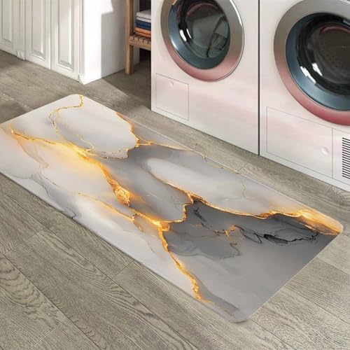 Chucoco Kitchen Rugs Scratch-Resistant Area Runner with Gradient Marble Texture