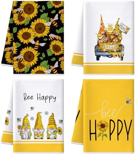 Tegeme 4 Pcs Bee Kitchen Tea Towel Set