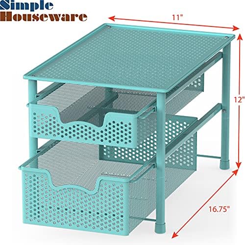 Simple Houseware 2-Tier Slide Organizer Turquoise - Compact Kitchen Storage Solution