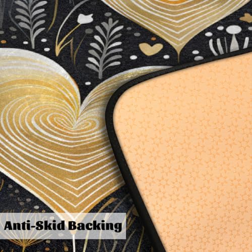 Yeahhhlife Valentines Day Silver Lines Golden Heart Kitchen Rug