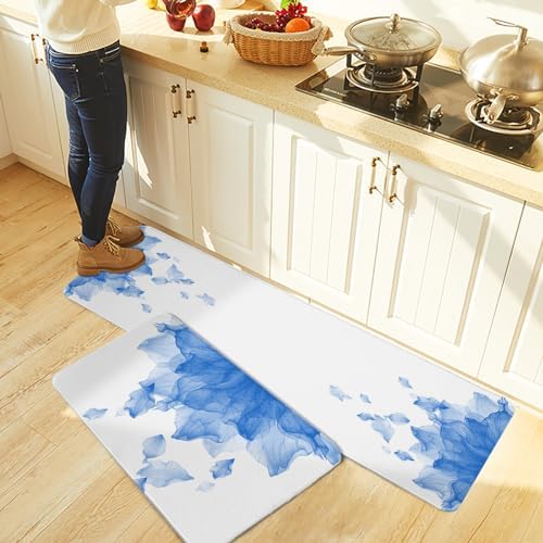 Blue Ombre Kitchen Rugs - Absorbent Comfortable Durable Non-Slip Mats