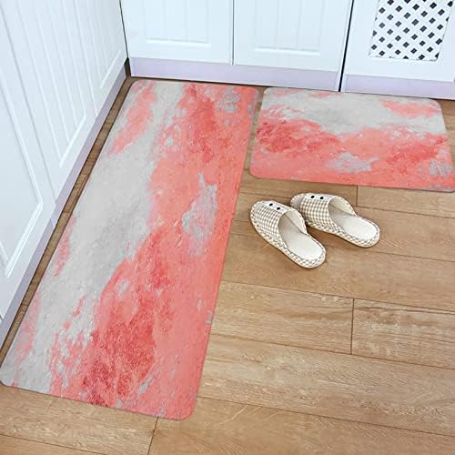 Pink Grey Paint Kitchen Rug Set 2PCS Non-Slip Mats