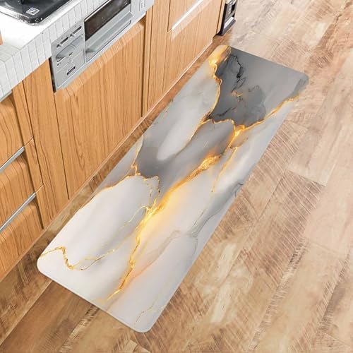 Chucoco Kitchen Rugs Scratch-Resistant Area Runner with Gradient Marble Texture