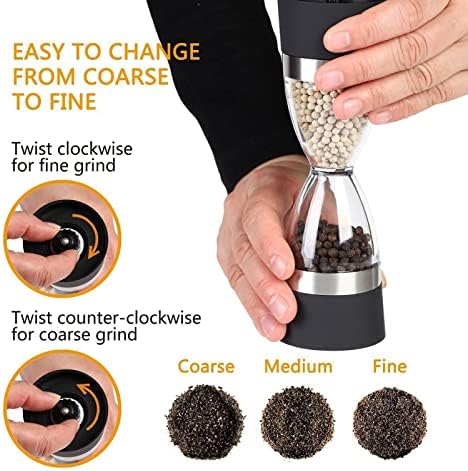 SAHKGYE Double Head Salt Pepper Mill Set with Ceramic Rotor Adjustable Coarseness
