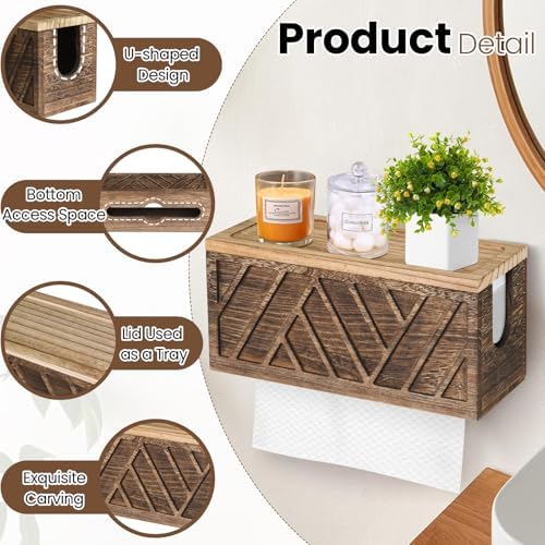 Wood Paper Towel Holder Wall Mount with Lid