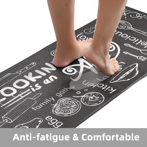 Anibedding Anti Fatigue Kitchen Mats Set of 2 Black