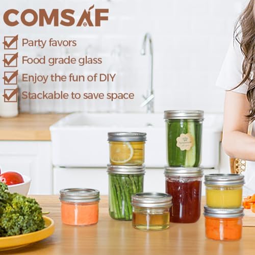 PRETYZOOM 6pcs Transparent Mason Jars with Aluminum Lids for Food Storage