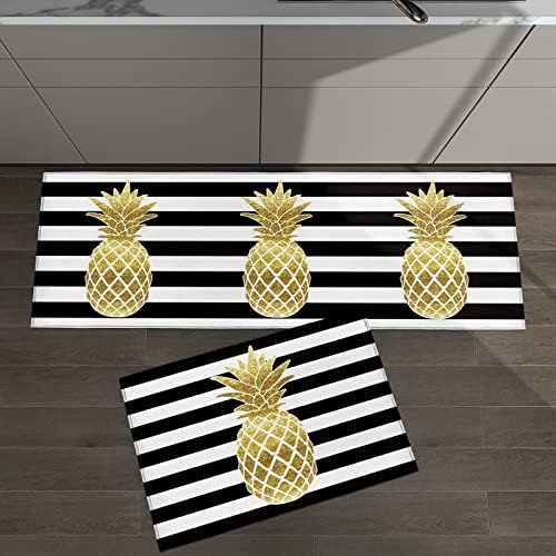 Vibrant Kitchen Rug Set - Yellow Pineapple Geometric Design