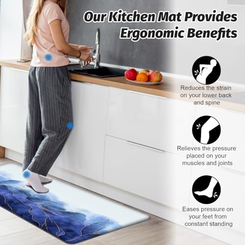 MAYHMYO Anti Fatigue Kitchen Mat Set of 2 Blue and Gold Design