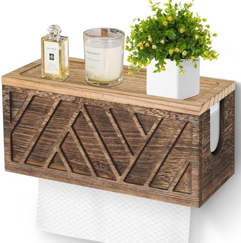 Wood Paper Towel Holder Wall Mount with Lid