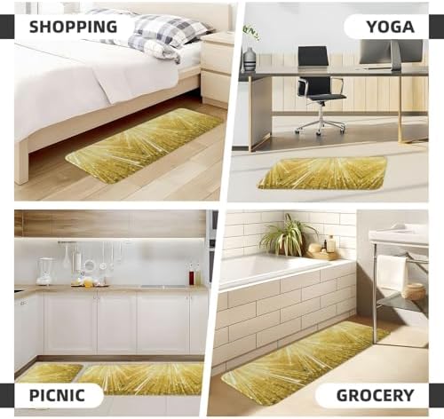 Gold-Bling Print 2-Piece Kitchen Rugs Set Non-Slip Soft