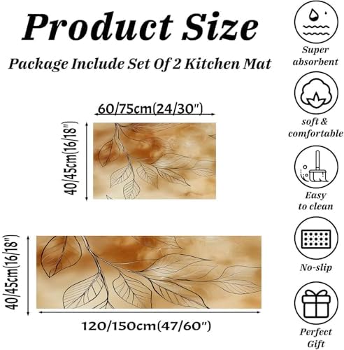 2-Piece Kitchen Rugs Set for Kitchen Office Use