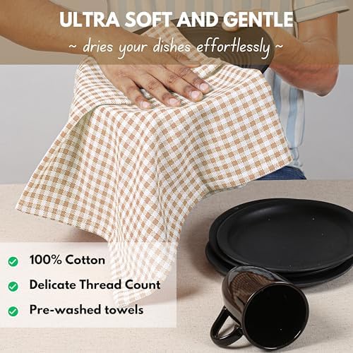 Native Fab Beige Gingham Kitchen Dish Towels 4-Pack