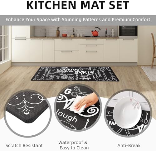 Anibedding Anti Fatigue Kitchen Mats Set of 2 Black