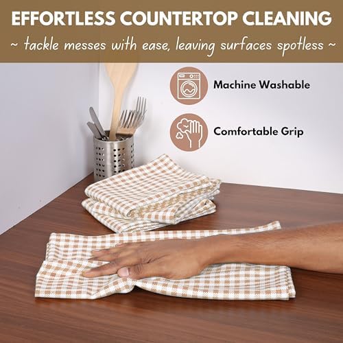 Native Fab Beige Gingham Kitchen Dish Towels 4-Pack