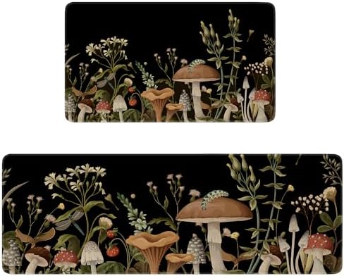 Eikunn Black Mushroom Kitchen Rugs Set of 2