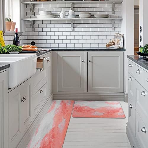 Pink Grey Paint Kitchen Rug Set 2PCS Non-Slip Mats