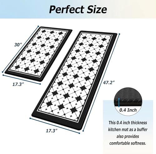 Artnice Kitchen Mat 2 PCS Black White Plaid Cushioned Anti Fatigue Rug