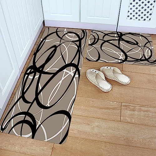 Carosoffe Kitchen Rug Set - Non-Slip Geometric Rugs for Kitchen Bathroom